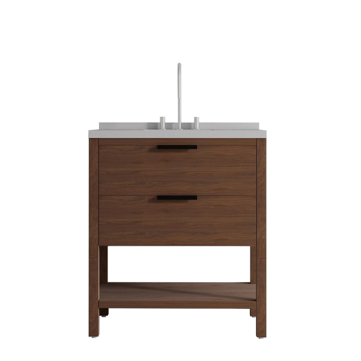 36" Brown Wood Freestanding Bathroom Vanity With White Sink And Two Drawers - HomeRoots - Flyclothing LLC