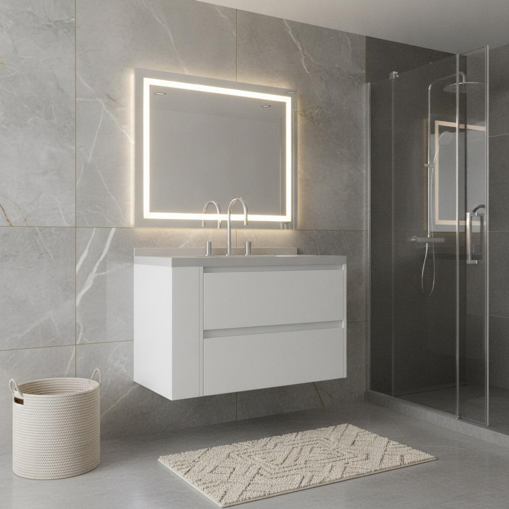 30" White Wood Floating Bathroom Vanity With Sink And Two Drawers - HomeRoots - Flyclothing LLC