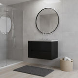 30" Black Wood Floating Bathroom Vanity With White Sink And Two Drawers - HomeRoots - Flyclothing LLC