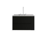 30" Black Wood Floating Bathroom Vanity With White Sink And Two Drawers - HomeRoots - Flyclothing LLC