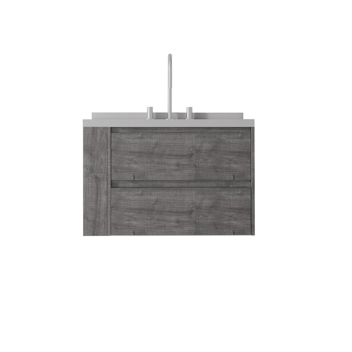 30" Gray Wood Floating Bathroom Vanity With White Sink And Two Drawers - HomeRoots - Flyclothing LLC