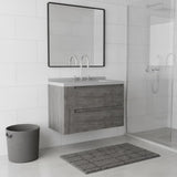 30" Gray Wood Floating Bathroom Vanity With White Sink And Two Drawers - HomeRoots - Flyclothing LLC