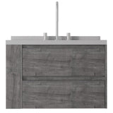 30" Gray Wood Floating Bathroom Vanity With White Sink And Two Drawers - HomeRoots - Flyclothing LLC