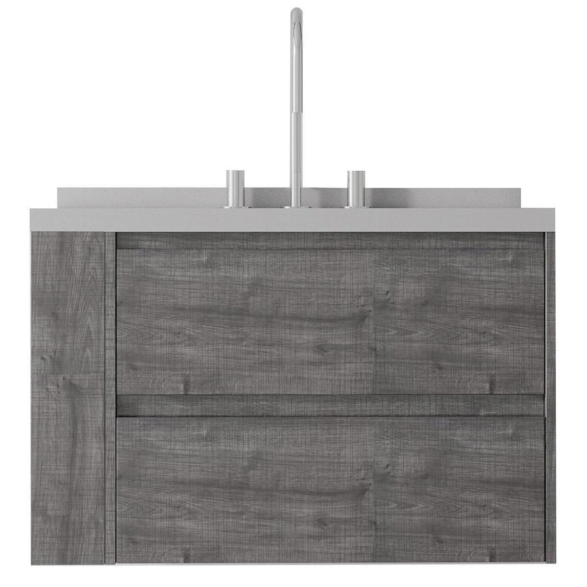 30" Gray Wood Floating Bathroom Vanity With White Sink And Two Drawers - HomeRoots - Flyclothing LLC