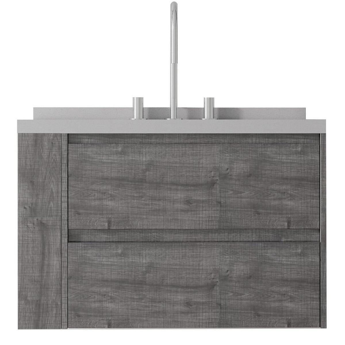 30" Gray Wood Floating Bathroom Vanity With White Sink And Two Drawers - HomeRoots - Flyclothing LLC