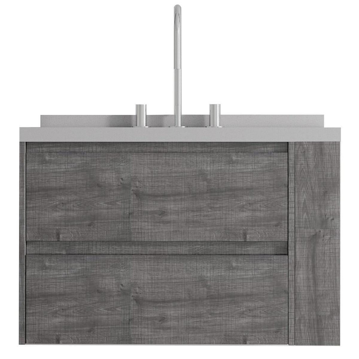30" Gray Wood Floating Bathroom Vanity With White Sink And Two Drawers - HomeRoots - Flyclothing LLC