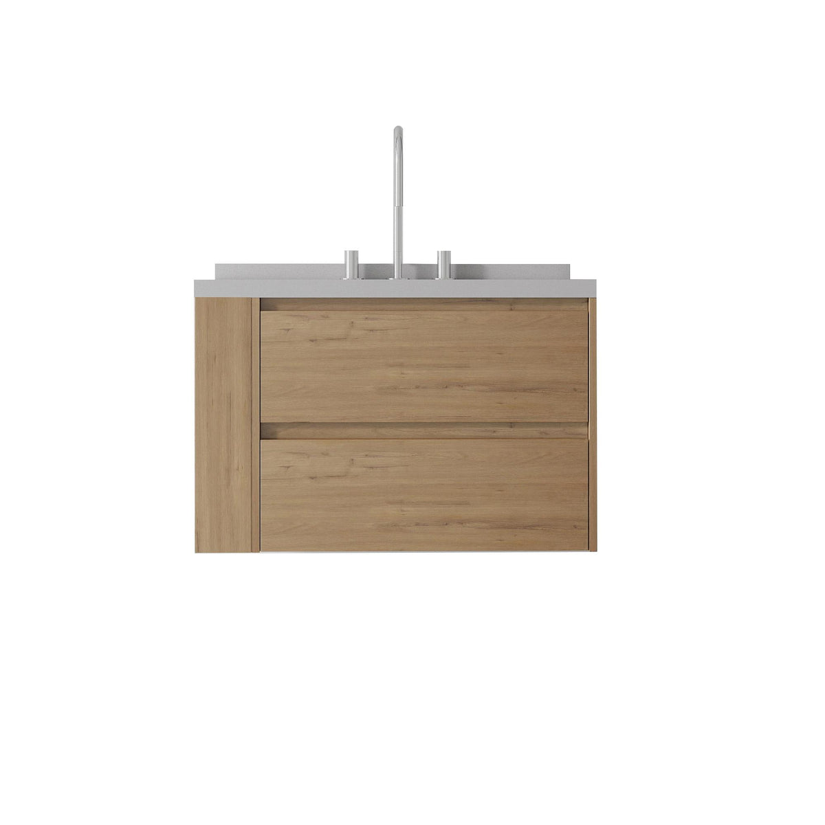 30" Brown Wood Floating Bathroom Vanity With White Sink And Two Drawers - HomeRoots - Flyclothing LLC