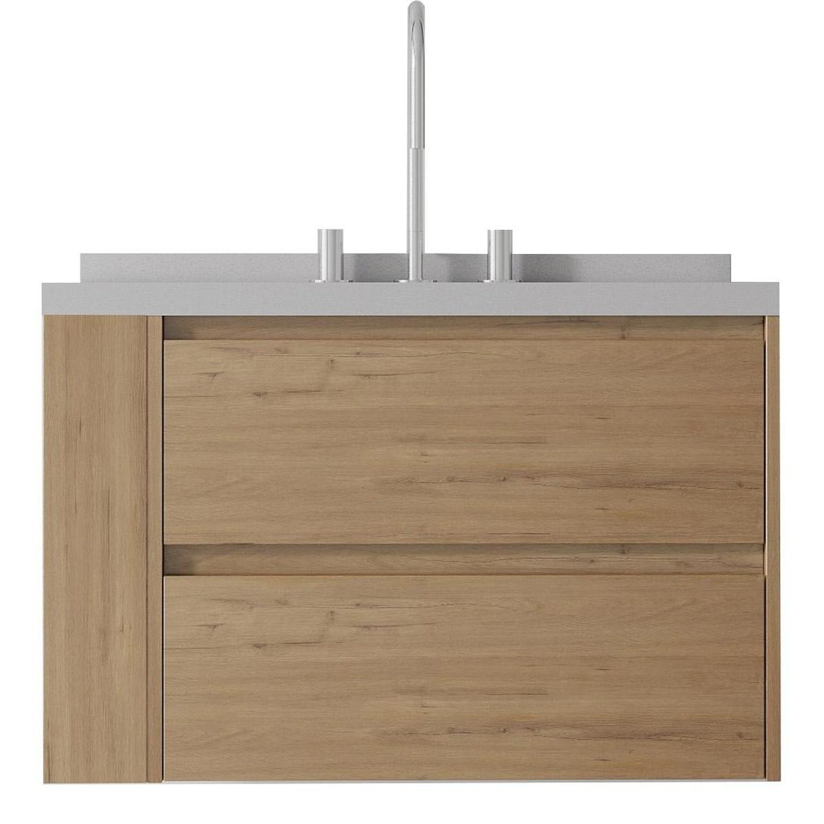 30" Brown Wood Floating Bathroom Vanity With White Sink And Two Drawers - HomeRoots - Flyclothing LLC