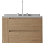 30" Brown Wood Floating Bathroom Vanity With White Sink And Two Drawers - HomeRoots - Flyclothing LLC