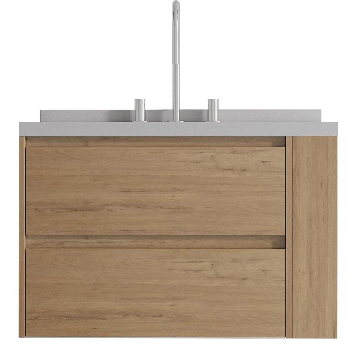 30" Brown Wood Floating Bathroom Vanity With White Sink And Two Drawers - HomeRoots - Flyclothing LLC