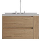 30" Brown Wood Floating Bathroom Vanity With White Sink And Two Drawers - HomeRoots - Flyclothing LLC