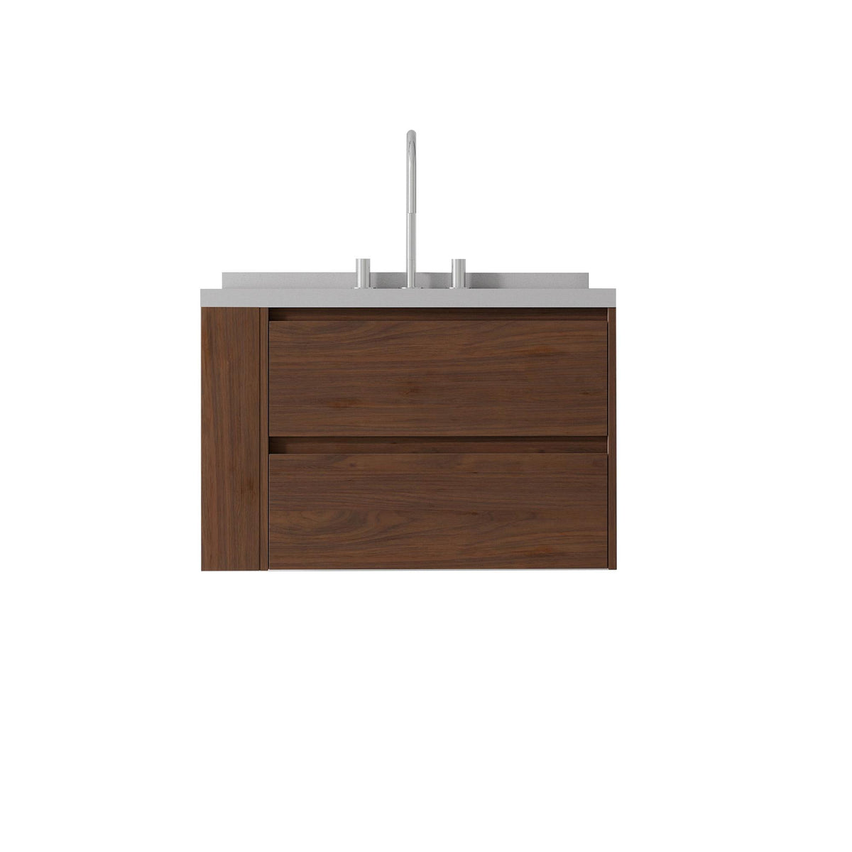 30" Brown Wood Floating Bathroom Vanity With White Sink And Two Drawers - HomeRoots - Flyclothing LLC