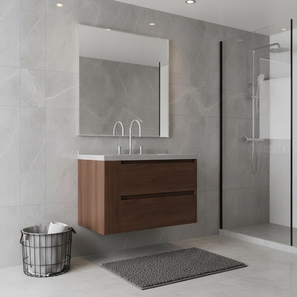 30" Brown Wood Floating Bathroom Vanity With White Sink And Two Drawers - HomeRoots - Flyclothing LLC