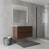 30" Brown Wood Floating Bathroom Vanity With White Sink And Two Drawers - HomeRoots - Flyclothing LLC