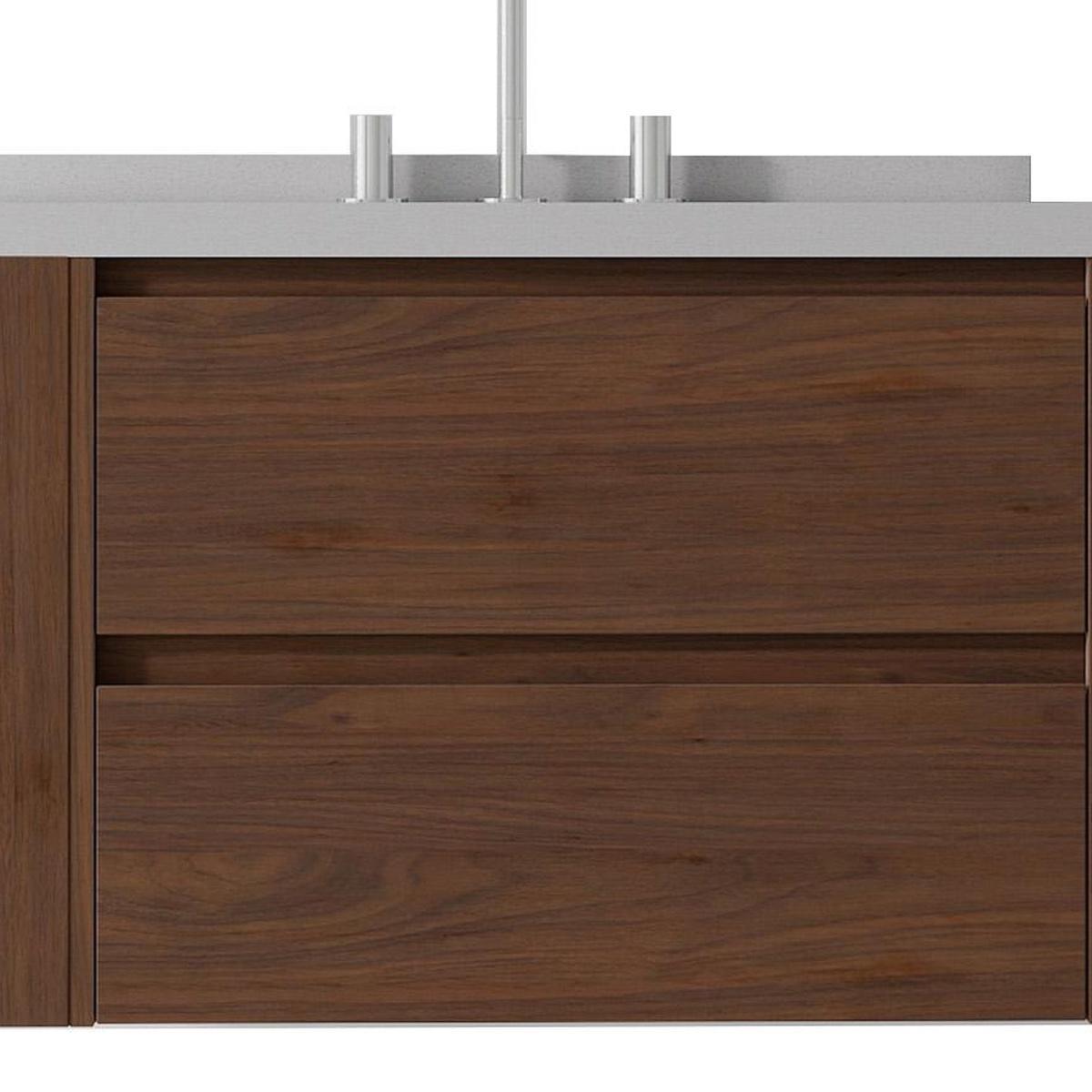 30" Brown Wood Floating Bathroom Vanity With White Sink And Two Drawers - HomeRoots - Flyclothing LLC