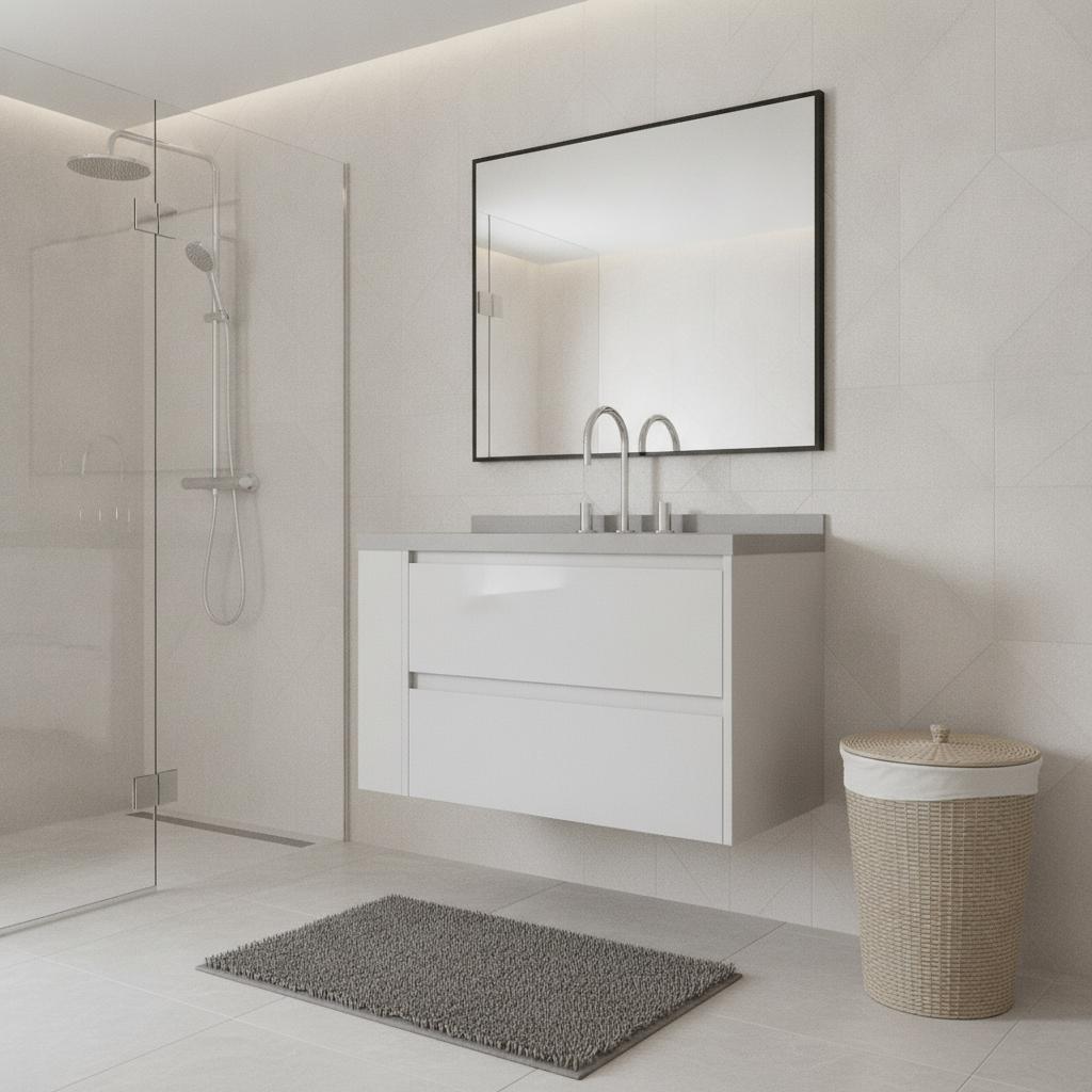 36" White Wood Floating Bathroom Vanity With Sink And Two Drawers - HomeRoots - Flyclothing LLC