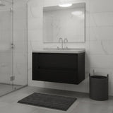 36" Black Wood Floating Bathroom Vanity With White Sink And Two Drawers - HomeRoots - Flyclothing LLC