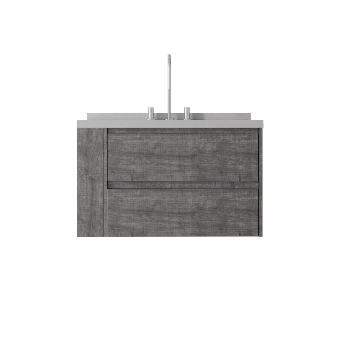 36" Gray Wood Floating Bathroom Vanity With White Sink And Two Drawers - HomeRoots - Flyclothing LLC