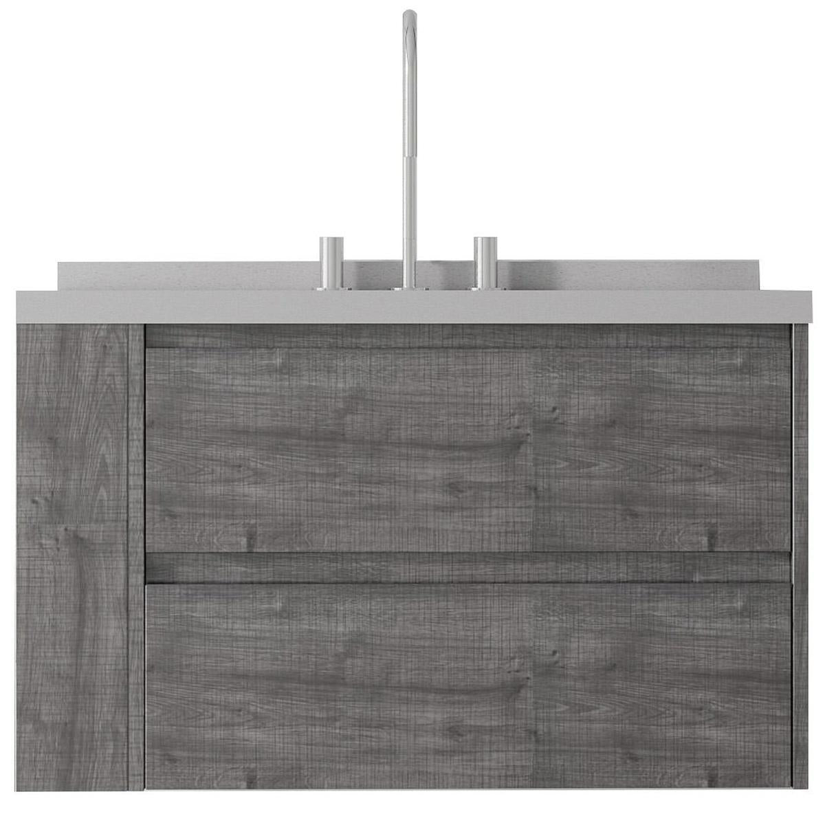 36" Gray Wood Floating Bathroom Vanity With White Sink And Two Drawers - HomeRoots - Flyclothing LLC