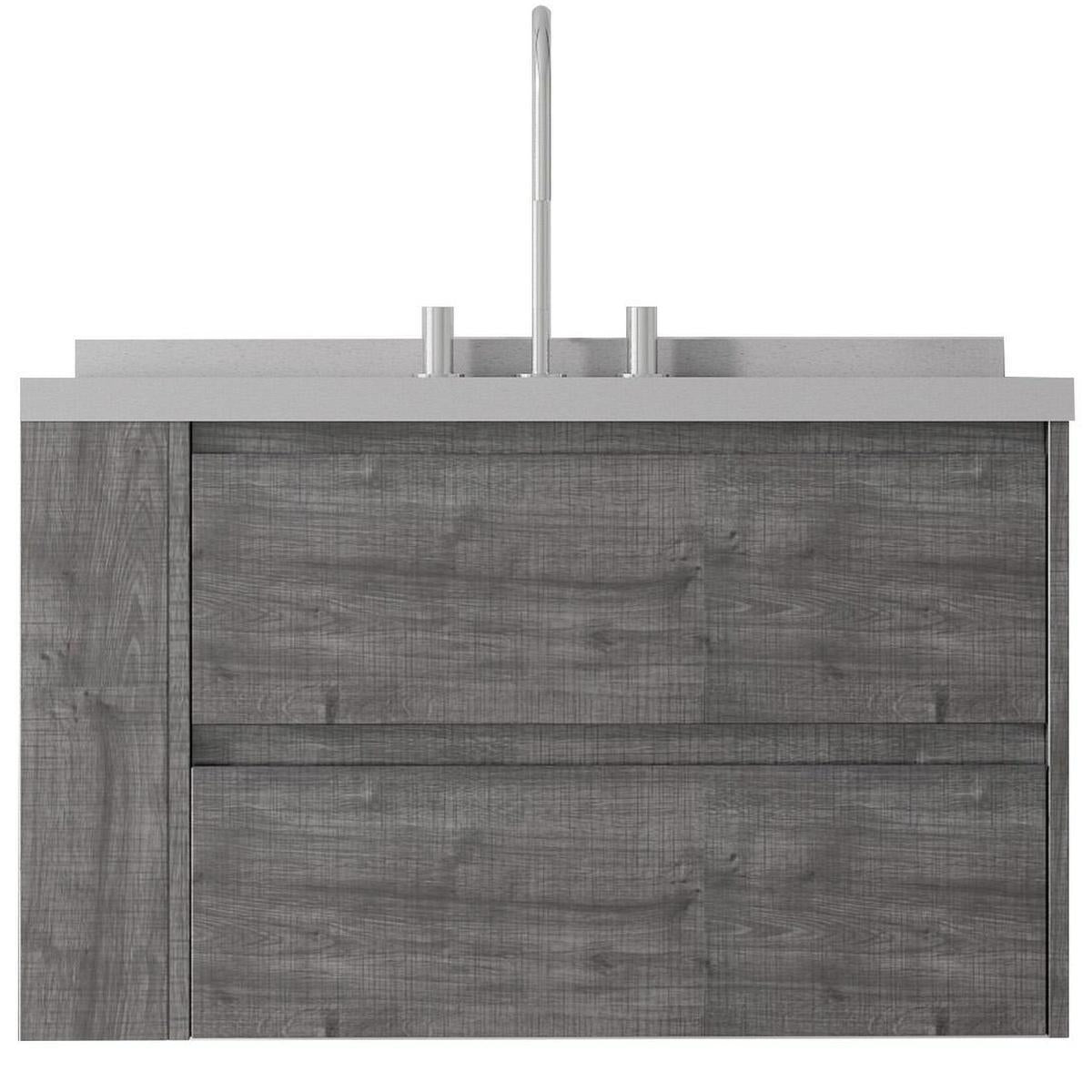 36" Gray Wood Floating Bathroom Vanity With White Sink And Two Drawers - HomeRoots - Flyclothing LLC