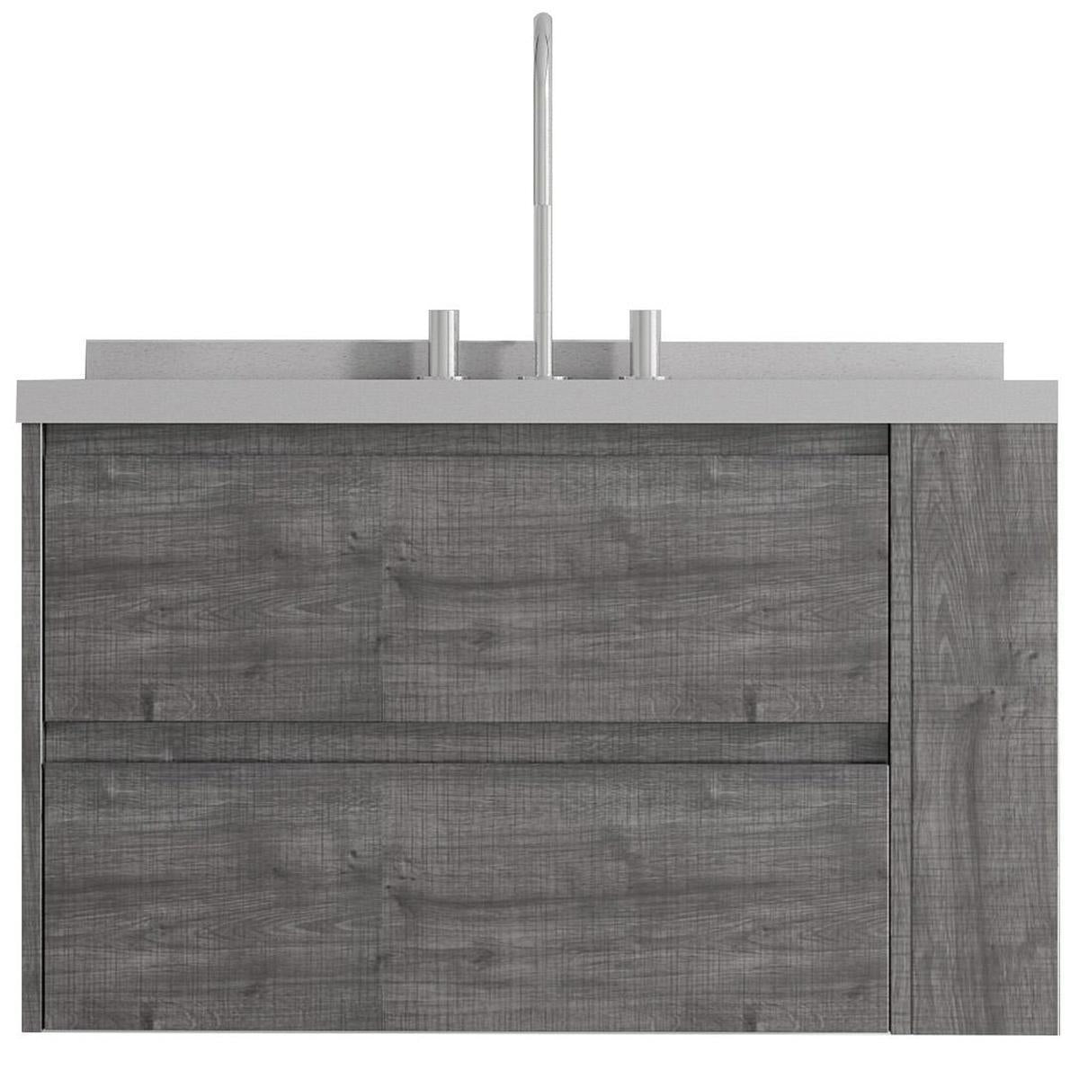 36" Gray Wood Floating Bathroom Vanity With White Sink And Two Drawers - HomeRoots - Flyclothing LLC