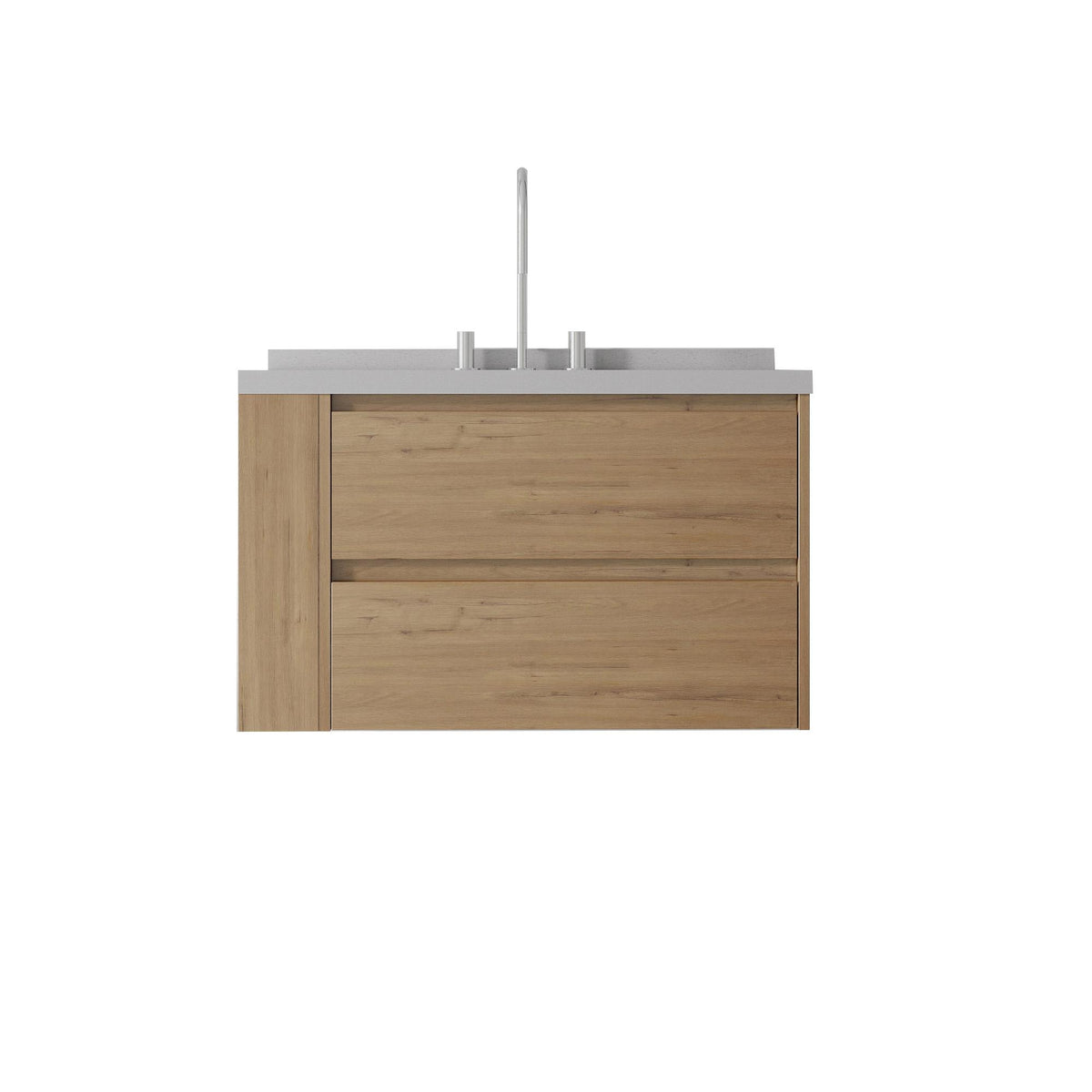 36" Brown Wood Floating Bathroom Vanity With White Sink And Two Drawers - HomeRoots - Flyclothing LLC