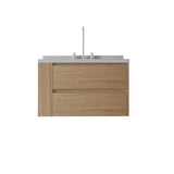 36" Brown Wood Floating Bathroom Vanity With White Sink And Two Drawers - HomeRoots - Flyclothing LLC