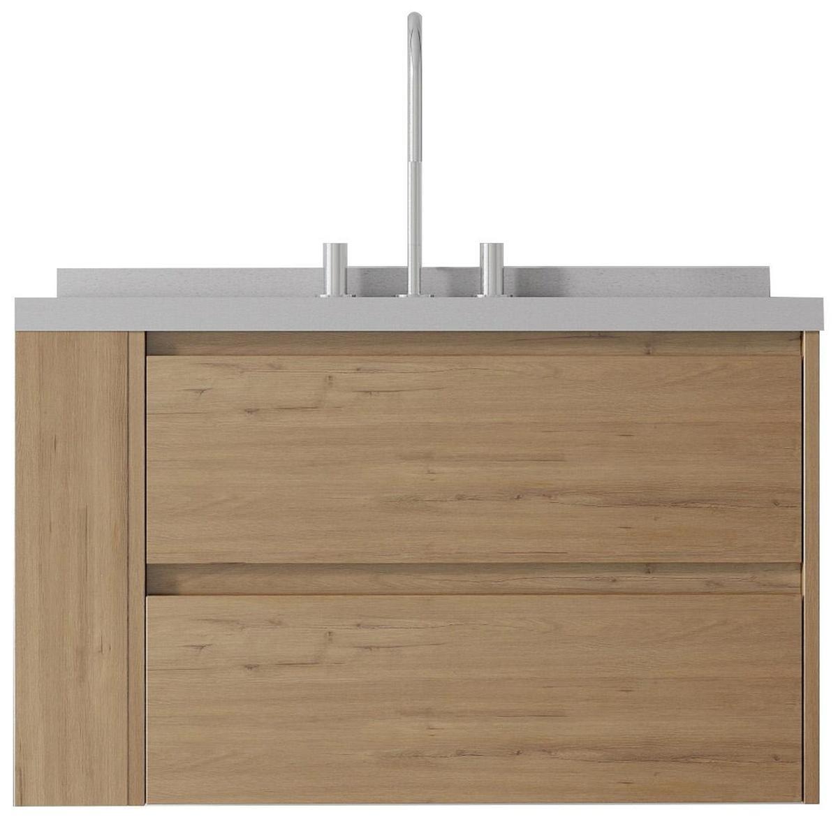 36" Brown Wood Floating Bathroom Vanity With White Sink And Two Drawers - HomeRoots - Flyclothing LLC