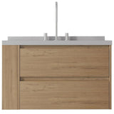 36" Brown Wood Floating Bathroom Vanity With White Sink And Two Drawers - HomeRoots - Flyclothing LLC