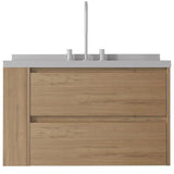 36" Brown Wood Floating Bathroom Vanity With White Sink And Two Drawers - HomeRoots - Flyclothing LLC