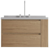 36" Brown Wood Floating Bathroom Vanity With White Sink And Two Drawers - HomeRoots - Flyclothing LLC
