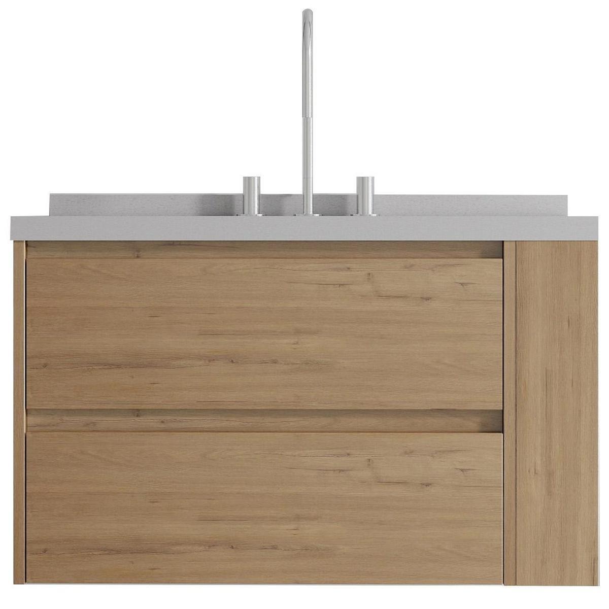 36" Brown Wood Floating Bathroom Vanity With White Sink And Two Drawers - HomeRoots - Flyclothing LLC