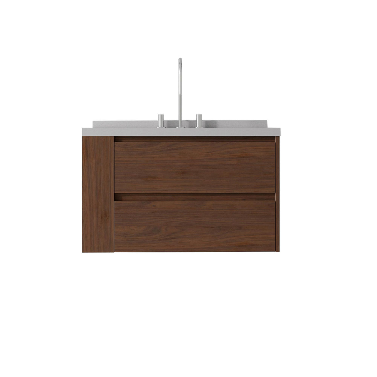 36" Brown Wood Floating Bathroom Vanity With White Sink And Two Drawers - HomeRoots - Flyclothing LLC