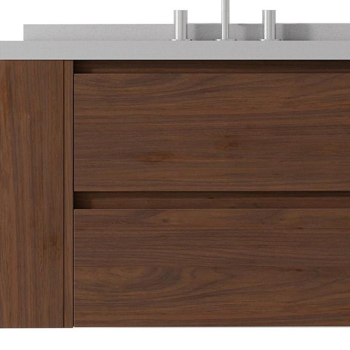 36" Brown Wood Floating Bathroom Vanity With White Sink And Two Drawers - HomeRoots - Flyclothing LLC