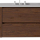 36" Brown Wood Floating Bathroom Vanity With White Sink And Two Drawers - HomeRoots - Flyclothing LLC