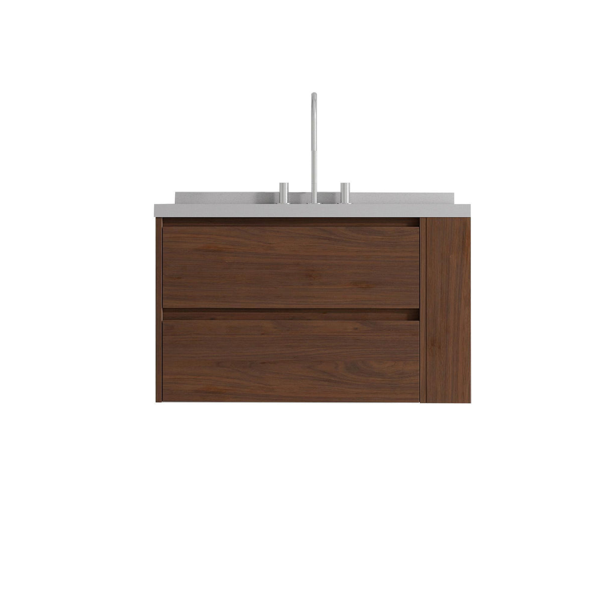 36" Brown Wood Floating Bathroom Vanity With White Sink And Two Drawers - HomeRoots - Flyclothing LLC