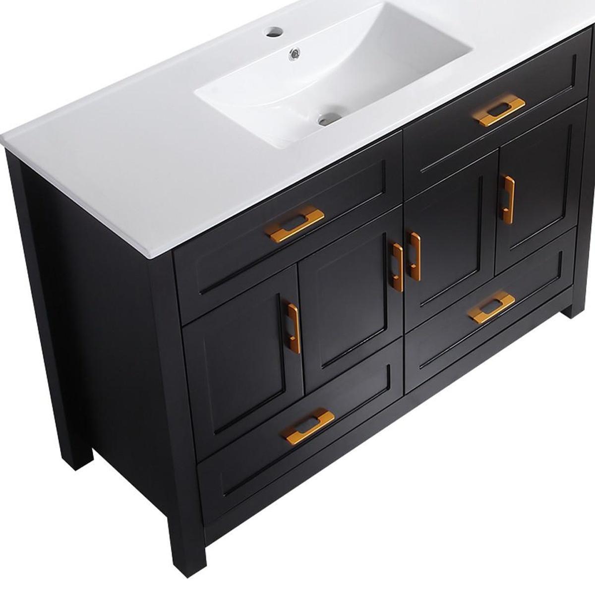 48" Black Wood Freestanding Four Door Bathroom Vanity With White Sink And Four Drawers - HomeRoots - Flyclothing LLC
