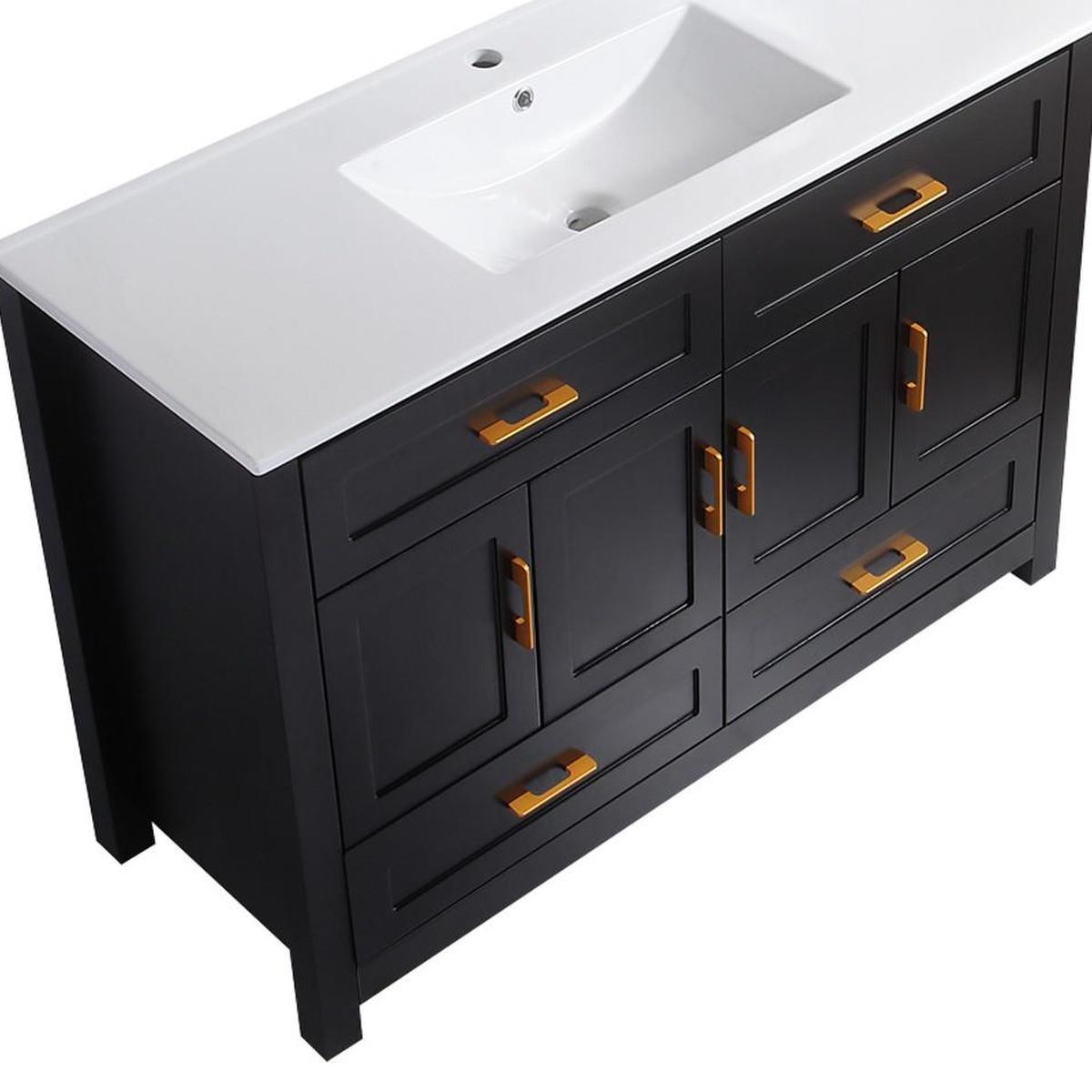 48" Black Wood Freestanding Four Door Bathroom Vanity With White Sink And Four Drawers - HomeRoots - Flyclothing LLC