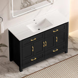 48" Black Wood Freestanding Four Door Bathroom Vanity With White Sink And Four Drawers - HomeRoots - Flyclothing LLC