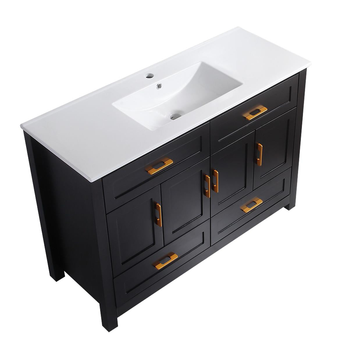 48" Black Wood Freestanding Four Door Bathroom Vanity With White Sink And Four Drawers - HomeRoots - Flyclothing LLC