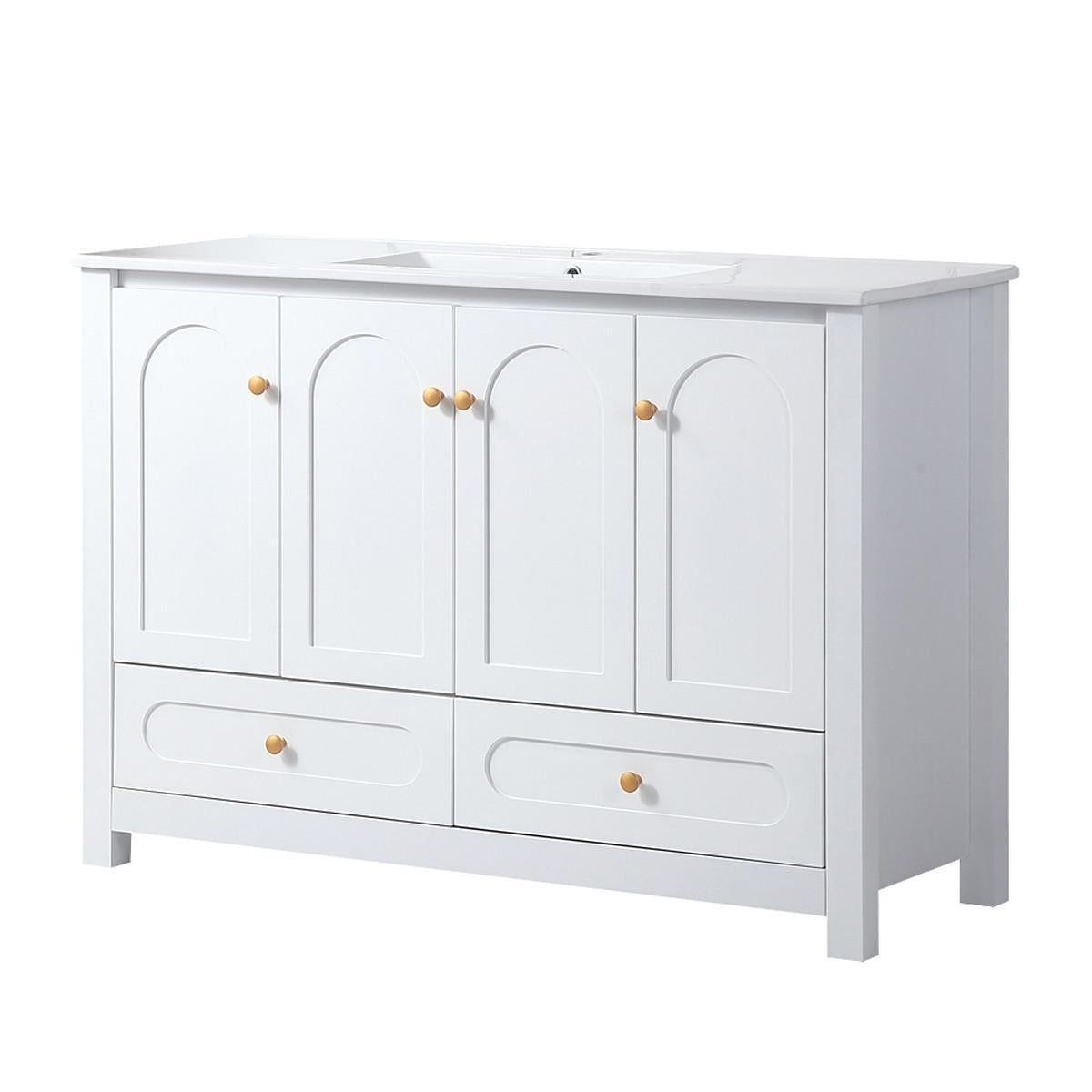 48" White Wood Freestanding Four Door Bathroom Vanity With Sink And Two Drawers - HomeRoots - Flyclothing LLC