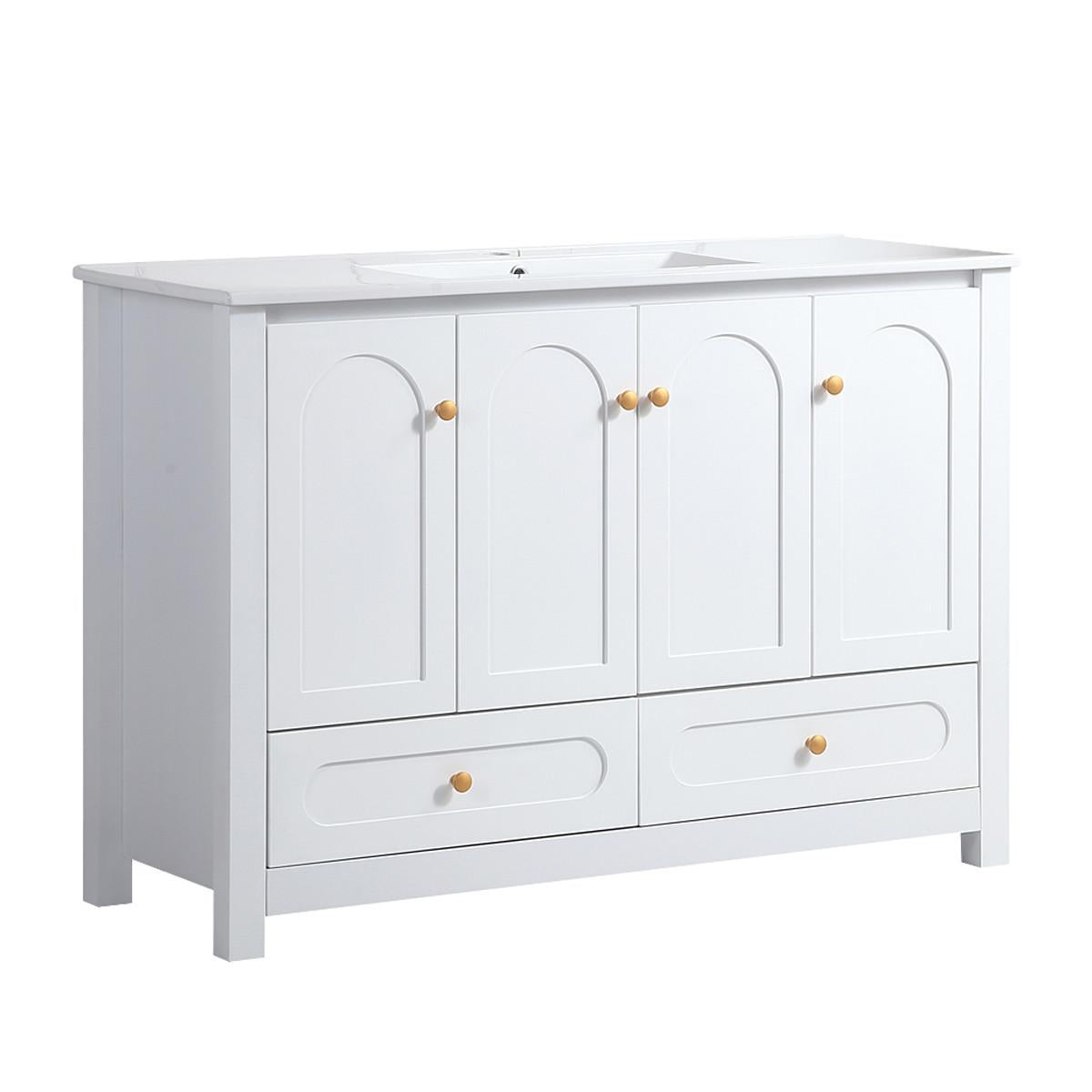 48" White Wood Freestanding Four Door Bathroom Vanity With Sink And Two Drawers - HomeRoots - Flyclothing LLC