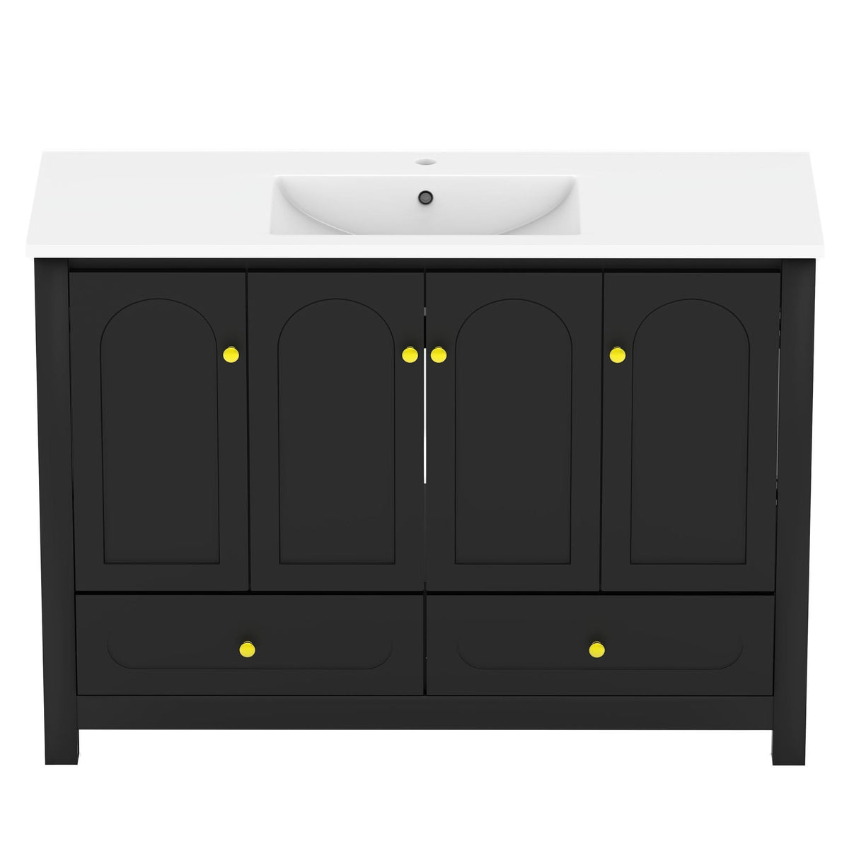 48" Black Wood Freestanding Four Door Bathroom Vanity With White Sink And Two Drawers - HomeRoots - Flyclothing LLC