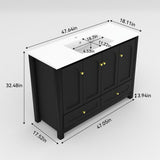 48" Black Wood Freestanding Four Door Bathroom Vanity With White Sink And Two Drawers - HomeRoots - Flyclothing LLC