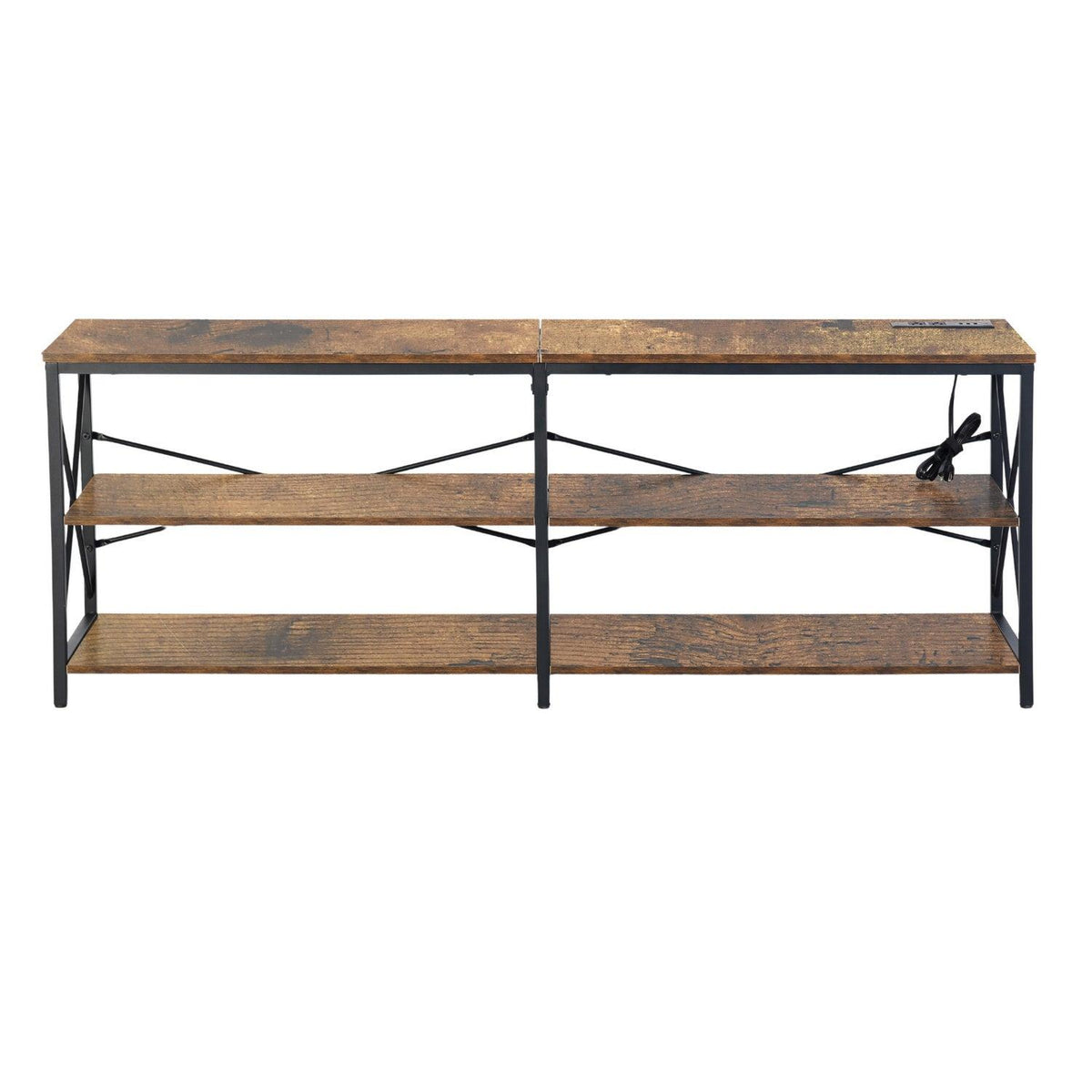 63" Brown And Black Wood Open Shelving TV Stand - HomeRoots - Flyclothing LLC
