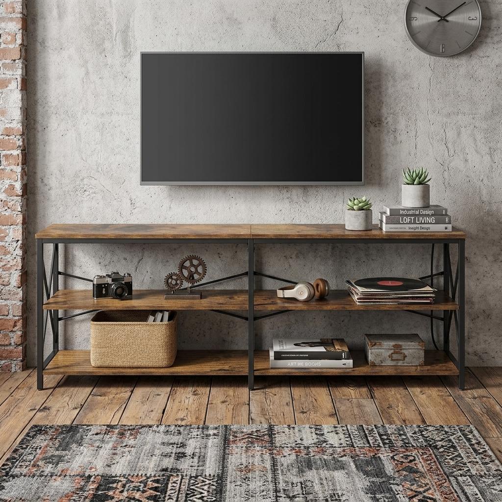 63" Brown And Black Wood Open Shelving TV Stand - HomeRoots - Flyclothing LLC