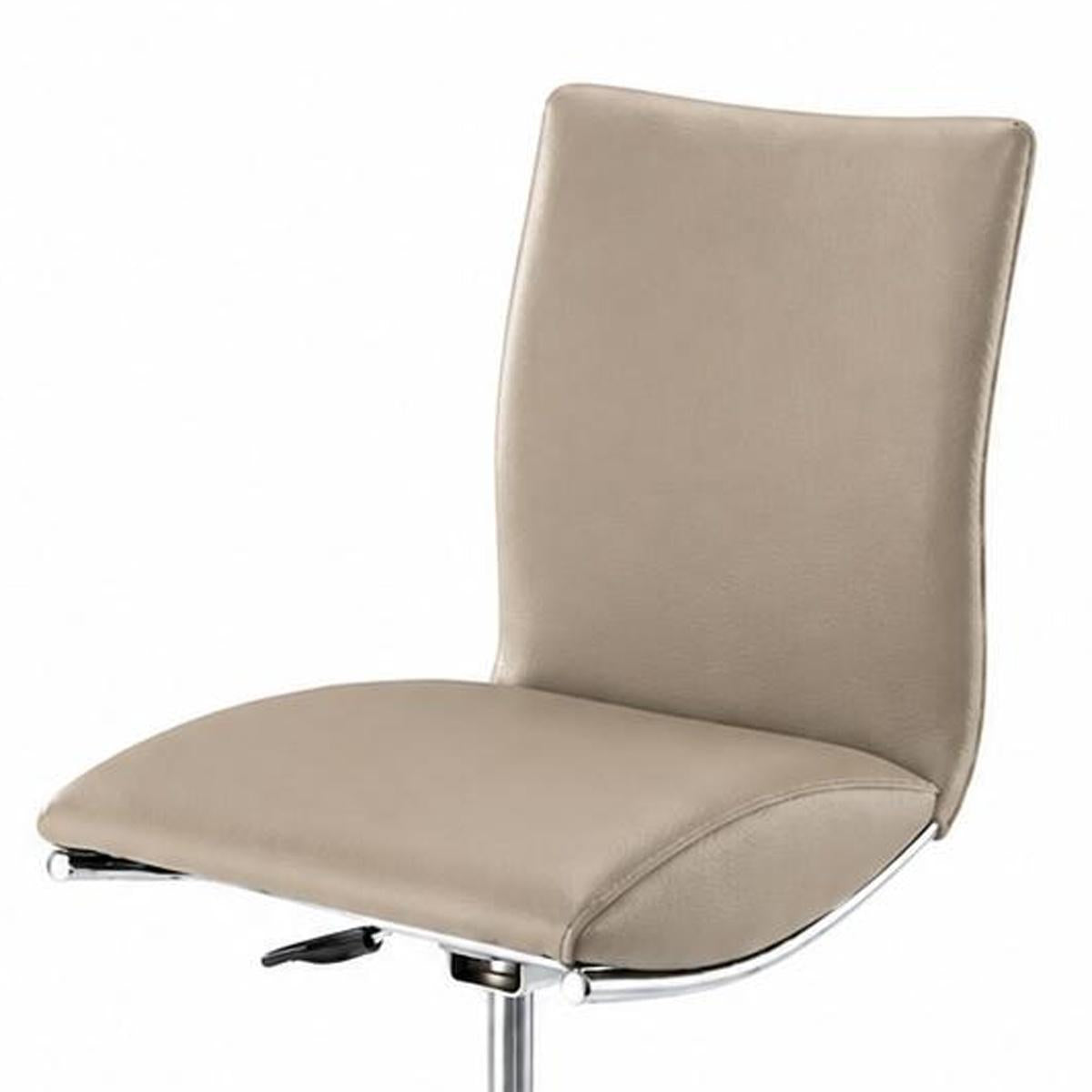 Set of Two Taupe And Silver Faux Leather Chrome And Steel Adjustable Height Swivel Bar Chairs - HomeRoots - Flyclothing LLC