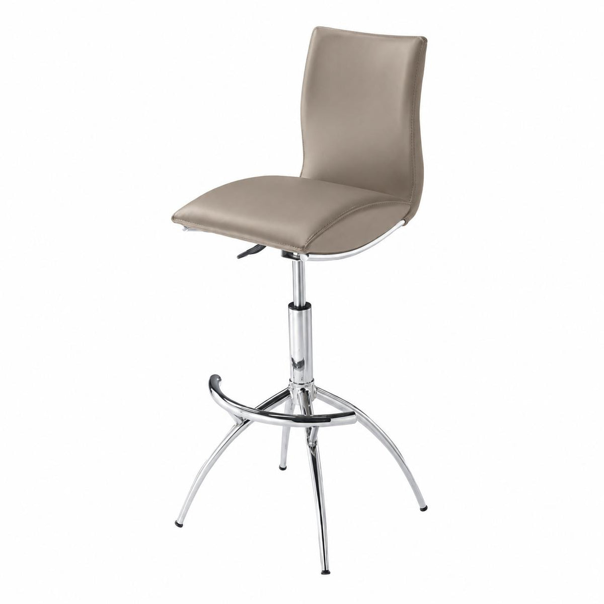 Set of Two Taupe And Silver Faux Leather Chrome And Steel Adjustable Height Swivel Bar Chairs - HomeRoots - Flyclothing LLC