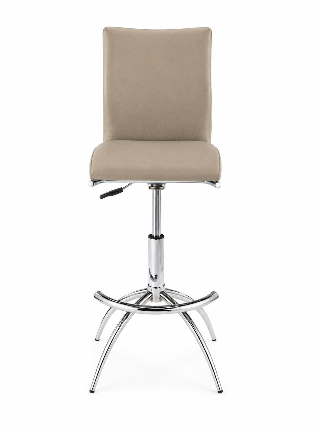 Set of Two Taupe And Silver Faux Leather Chrome And Steel Adjustable Height Swivel Bar Chairs - HomeRoots - Flyclothing LLC