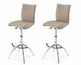 Set of Two Taupe And Silver Faux Leather Chrome And Steel Adjustable Height Swivel Bar Chairs - HomeRoots - Flyclothing LLC